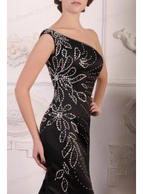 Mermaid One Shoulder Black Beading Taffeta Prom Dress