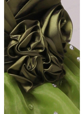 Olive Green V-neck Ruching and Hand Made Flower Prom Dress