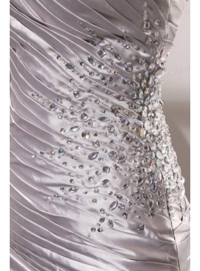 One Shoulder Silver Prom Dress with Beading and Ruching