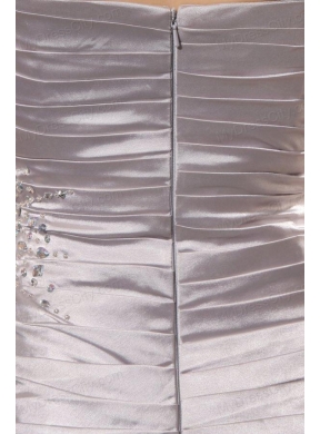 One Shoulder Silver Prom Dress with Beading and Ruching