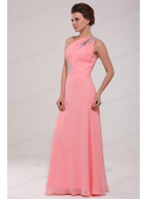 Pink Red One Shoulder Prom Dress with Beading