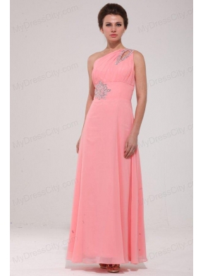 Pink Red One Shoulder Prom Dress with Beading