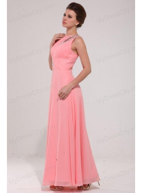 Pink Red One Shoulder Prom Dress with Beading