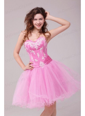 Princess Rose Pink Sweetheart Appliques Short Prom Dress