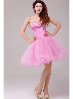 Princess Rose Pink Sweetheart Appliques Short Prom Dress