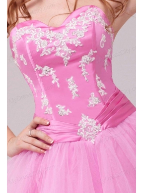 Princess Rose Pink Sweetheart Appliques Short Prom Dress