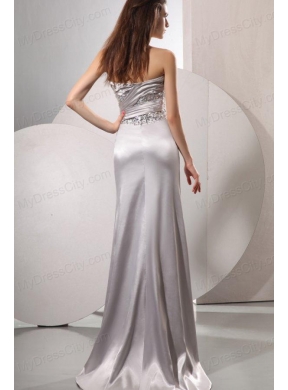 Sliver Sweetheart Beaded Prom Dress with High Slit Brush Train