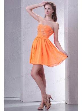 Sweetheart Empire Mini-length Beaded Decorate Prom Dress in Orange