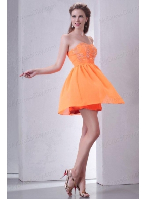 Sweetheart Empire Mini-length Beaded Decorate Prom Dress in Orange