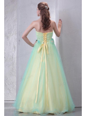 Sweetheart Yellow and Blue A-line Hand Made Flowers and Beading Prom Dress