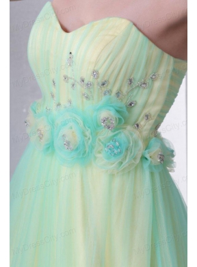 Sweetheart Yellow and Blue A-line Hand Made Flowers and Beading Prom Dress