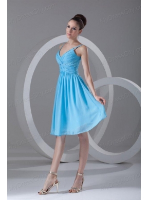 Taffeta A-line Straps Aqua Blue Beading Knee-length Prom Dress