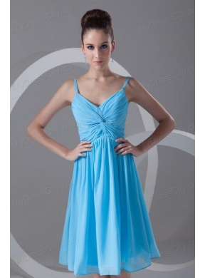 Taffeta A-line Straps Aqua Blue Beading Knee-length Prom Dress