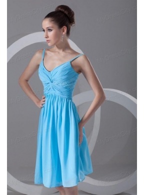 Taffeta A-line Straps Aqua Blue Beading Knee-length Prom Dress