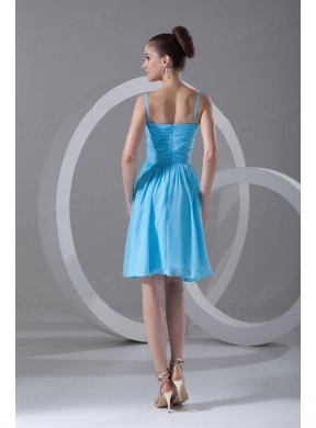 Taffeta A-line Straps Aqua Blue Beading Knee-length Prom Dress