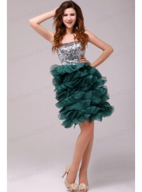 Turquoise Sequins and Ruffles A-line Tulle Prom Dress