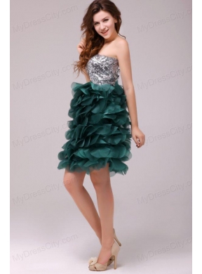 Turquoise Sequins and Ruffles A-line Tulle Prom Dress