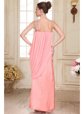 Watermelon Red Column One Shoulder Prom Dress with Beading