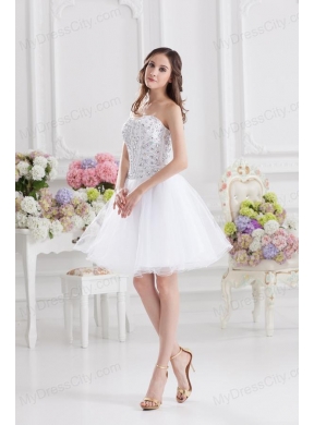 A-line Rhinestone Sweetheart Knee-length Prom Dress in White