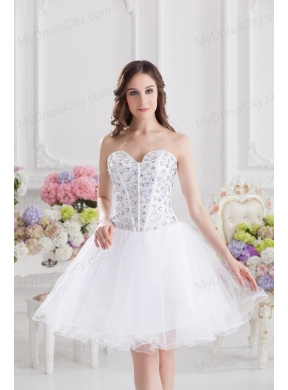 A-line Rhinestone Sweetheart Knee-length Prom Dress in White