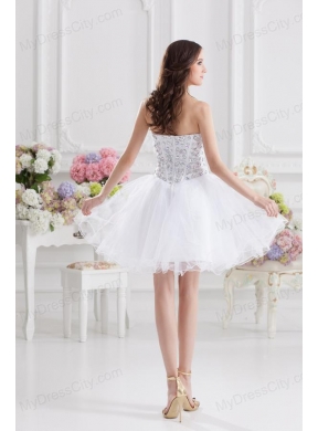 A-line Rhinestone Sweetheart Knee-length Prom Dress in White