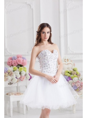 A-line Rhinestone Sweetheart Knee-length Prom Dress in White