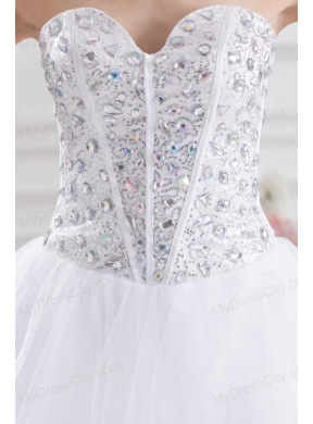 A-line Rhinestone Sweetheart Knee-length Prom Dress in White