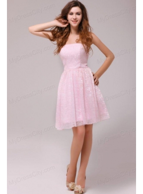 Baby Pink Strapless Knee-length Empire Prom Dress for Cocktail Party