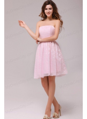 Baby Pink Strapless Knee-length Empire Prom Dress for Cocktail Party