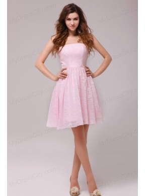 Baby Pink Strapless Knee-length Empire Prom Dress for Cocktail Party