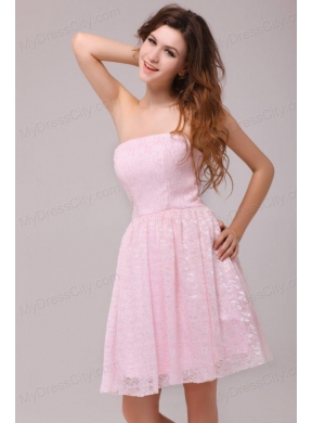 Baby Pink Strapless Knee-length Empire Prom Dress for Cocktail Party