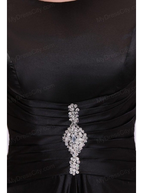 Bateau Black Beading Empire Ankle-length Prom Dress with Short Sleeves