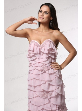 Brush Train Baby Pink Sweetheart Prom Dress with Appliques and Layers