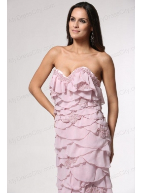 Brush Train Baby Pink Sweetheart Prom Dress with Appliques and Layers