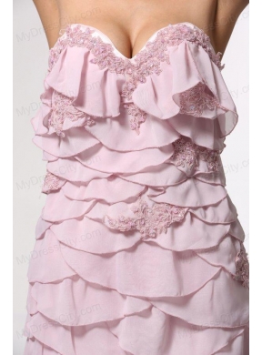 Brush Train Baby Pink Sweetheart Prom Dress with Appliques and Layers