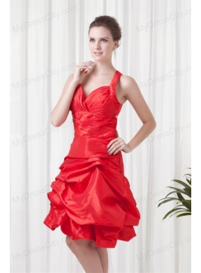 Cheap A-line Straps Knee-length Pick-ups Criss Cross Red Prom Dress