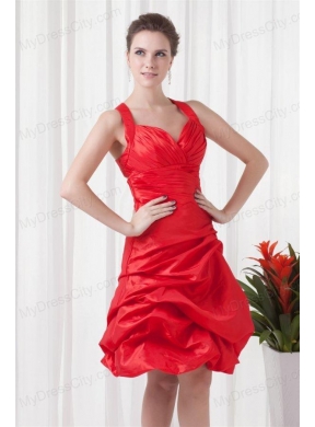 Cheap A-line Straps Knee-length Pick-ups Criss Cross Red Prom Dress