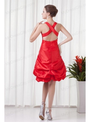 Cheap A-line Straps Knee-length Pick-ups Criss Cross Red Prom Dress