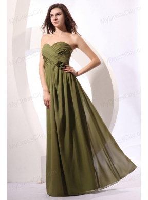 Chiffon Empire Sweetheart Olive Green Floor-length Prom Dress with Ruche