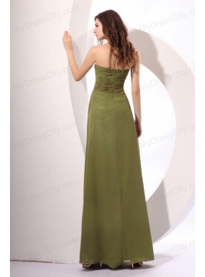 Chiffon Empire Sweetheart Olive Green Floor-length Prom Dress with Ruche