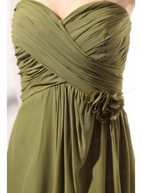 Chiffon Empire Sweetheart Olive Green Floor-length Prom Dress with Ruche