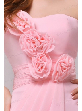 Column Hand Made Flowers Baby Pink Strapless Prom Dress