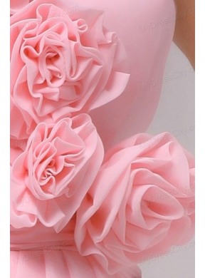 Column Hand Made Flowers Baby Pink Strapless Prom Dress