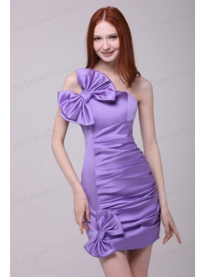 Column Lavender Strapless Bows Mini-length Prom Dress