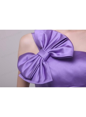 Column Lavender Strapless Bows Mini-length Prom Dress