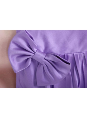 Column Lavender Strapless Bows Mini-length Prom Dress