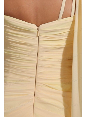 Column One Shoulder Appliques Light Yellow Watteau Train Prom Dress