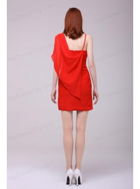 Column Red Asymmetrical Mini-length Beading Prom Dress with Chiffon