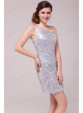 Column Sliver One Shoulder Sequins Mini-length Prom Dress