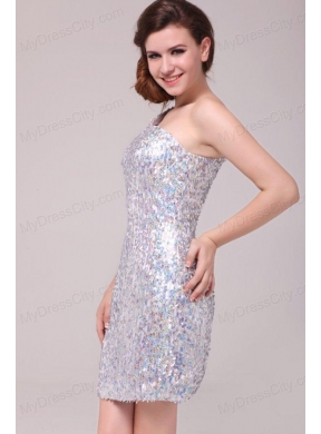 Column Sliver One Shoulder Sequins Mini-length Prom Dress